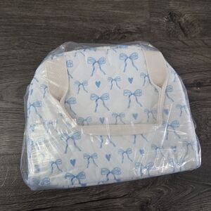 Womens Blue & White Bow Insulated Lunch Box Tote Bag - NEW